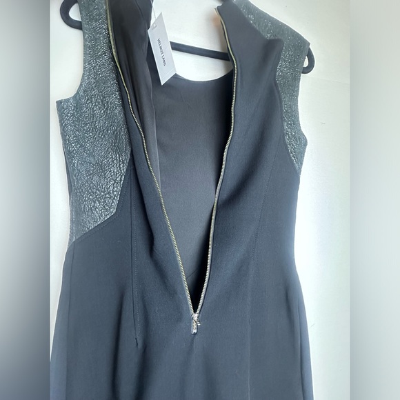 ❗️NEW Helmut Lang Crystal Leather Black Two Tone Asymmetrical Sheath Dress - Picture 12 of 17